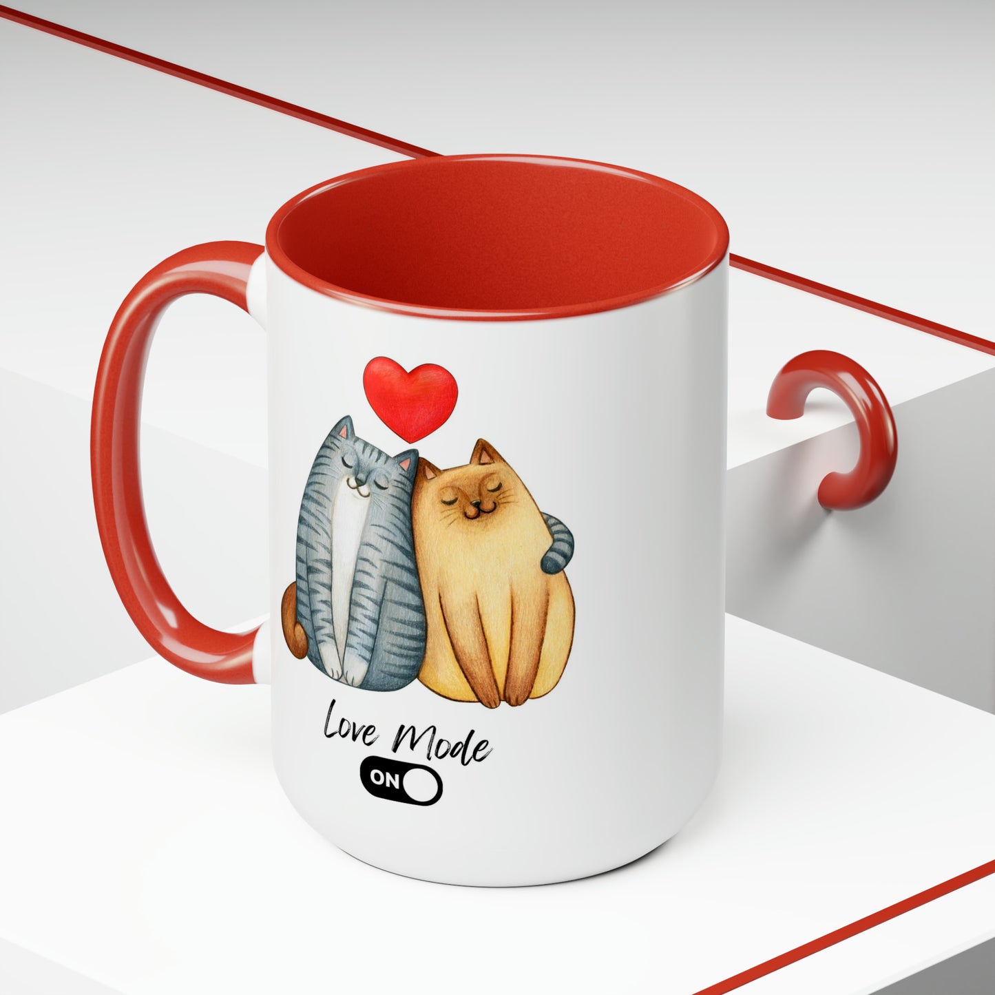 Love Mode Cats | Two-Tone Coffee Mugs, 15oz