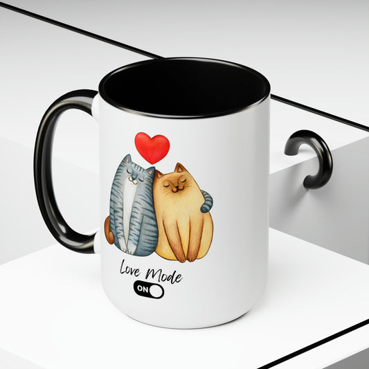 Love Mode Cats | Two-Tone Coffee Mugs, 15oz