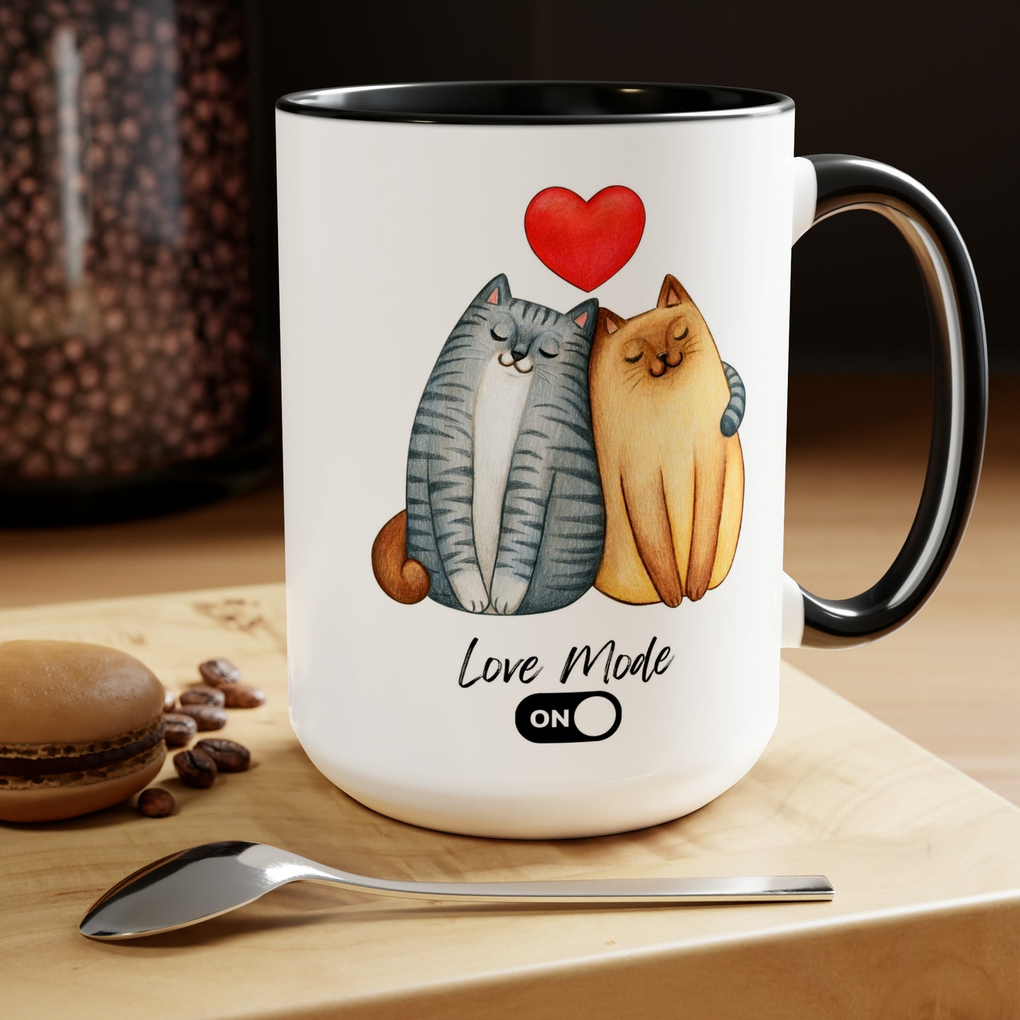 Love Mode Cats | Two-Tone Coffee Mugs, 15oz