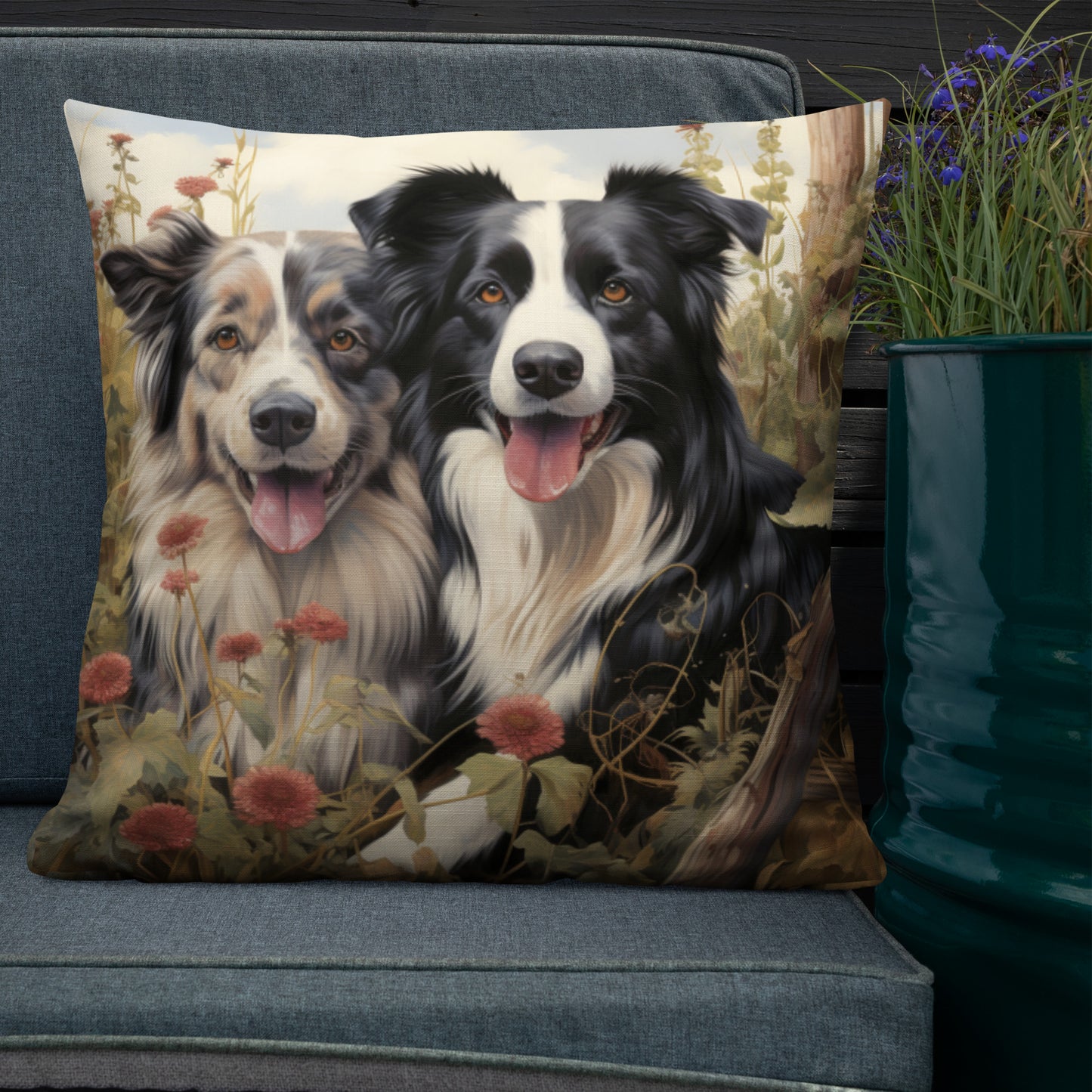 Spring Collies | Premium Throw Pillow